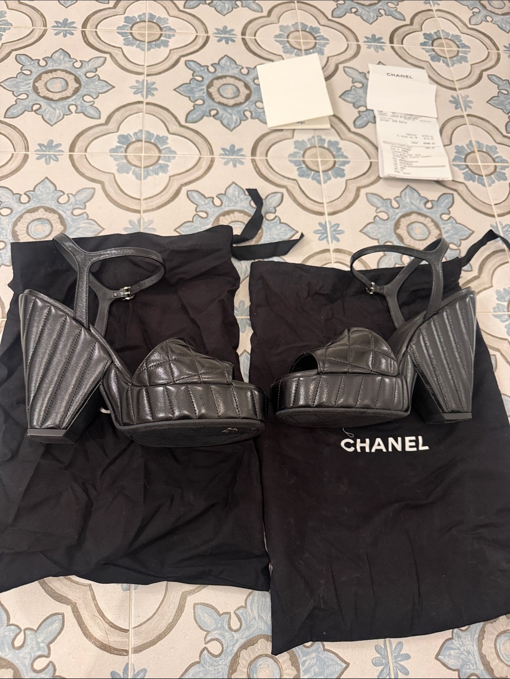 Chanel Black Quilted Leather Platform Wedge Sandals - Size 38 - Picture 5 of 10